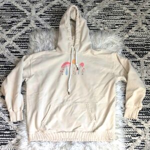 American Eagle Oversized Cream Hoodie with Mushroom Design